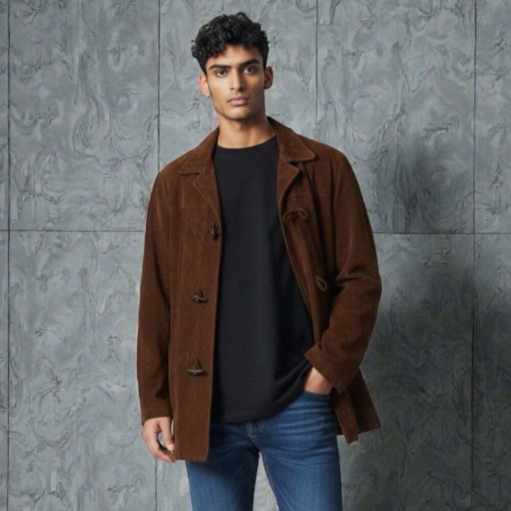 Vintage J. Crew Men's Brown Suede Leather Button Front Jacket